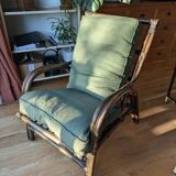 Fauteuil vintage en rotin marron foncé