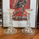 Antique pair of glass candlesticks by MEISENTHAL, marine model