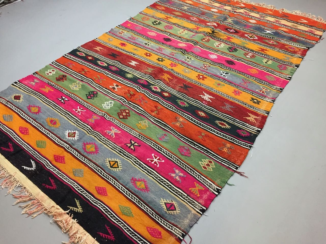 Colourful Vintage Turkish Kilim Kelim Rug 290x166 cm shabby chic wool boho Large