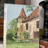 Vintage turret watercolor signed