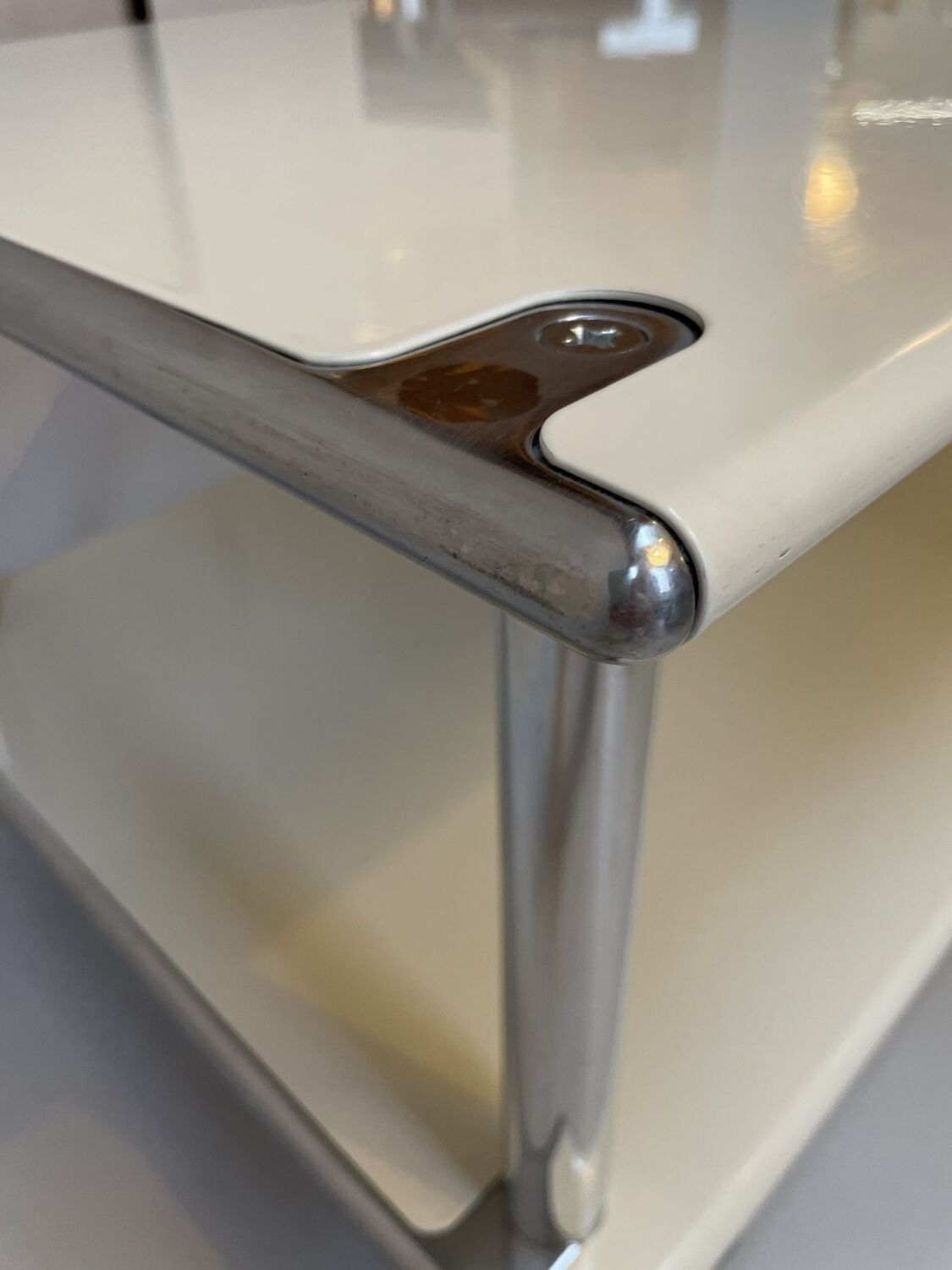 Vintage steel coffee table from the 1970s on wheels.