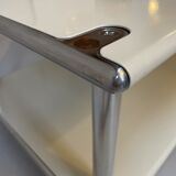 Vintage steel coffee table from the 1970s on wheels.