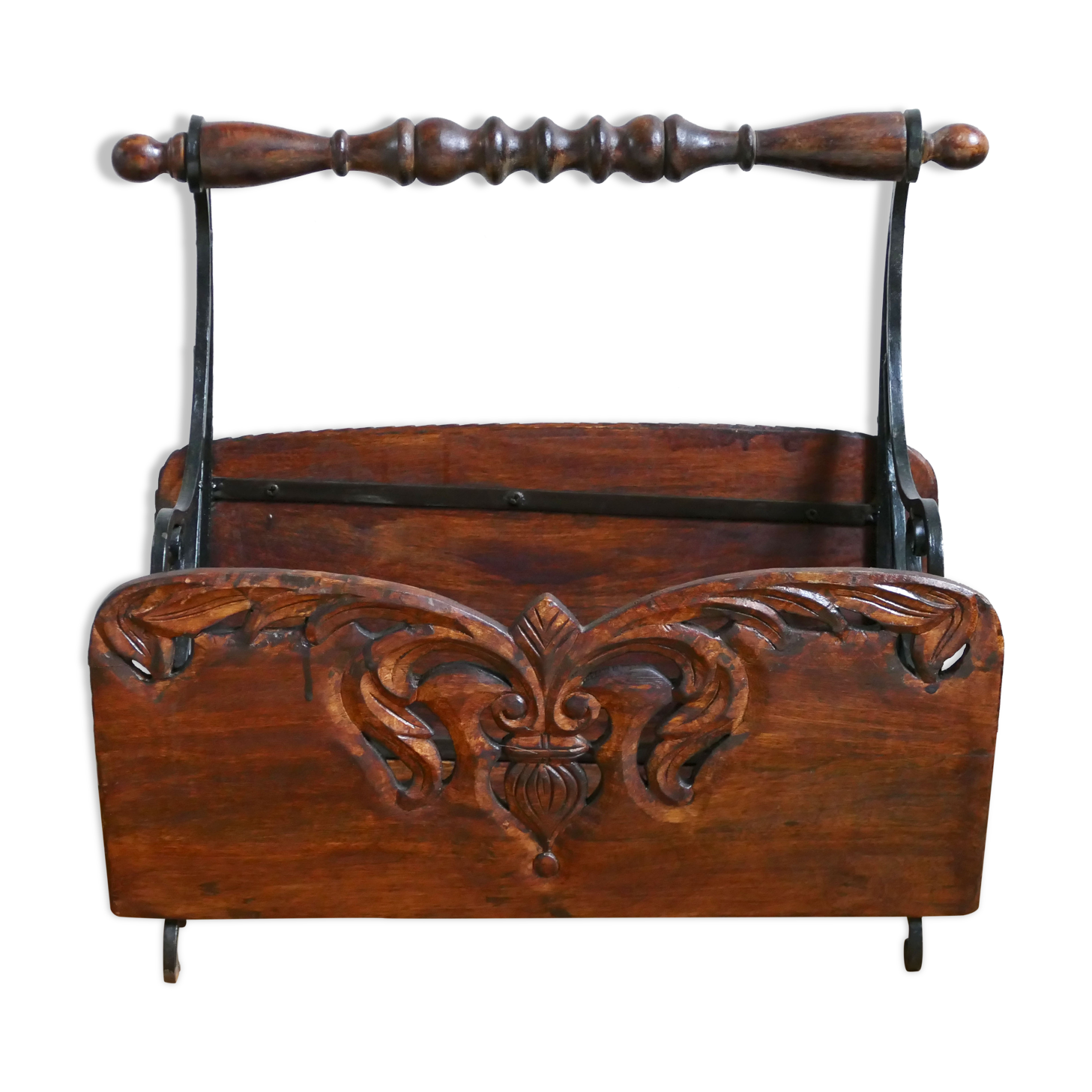 Porte revue ancien en bois chêne et métal