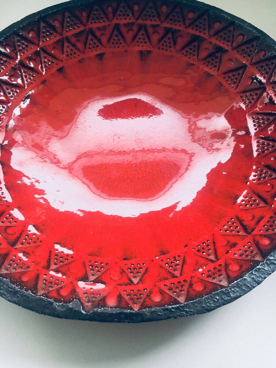 Brutalist Design Art Ceramic Bowl by Jan Nolf, Perignem, Belgium, 1950s