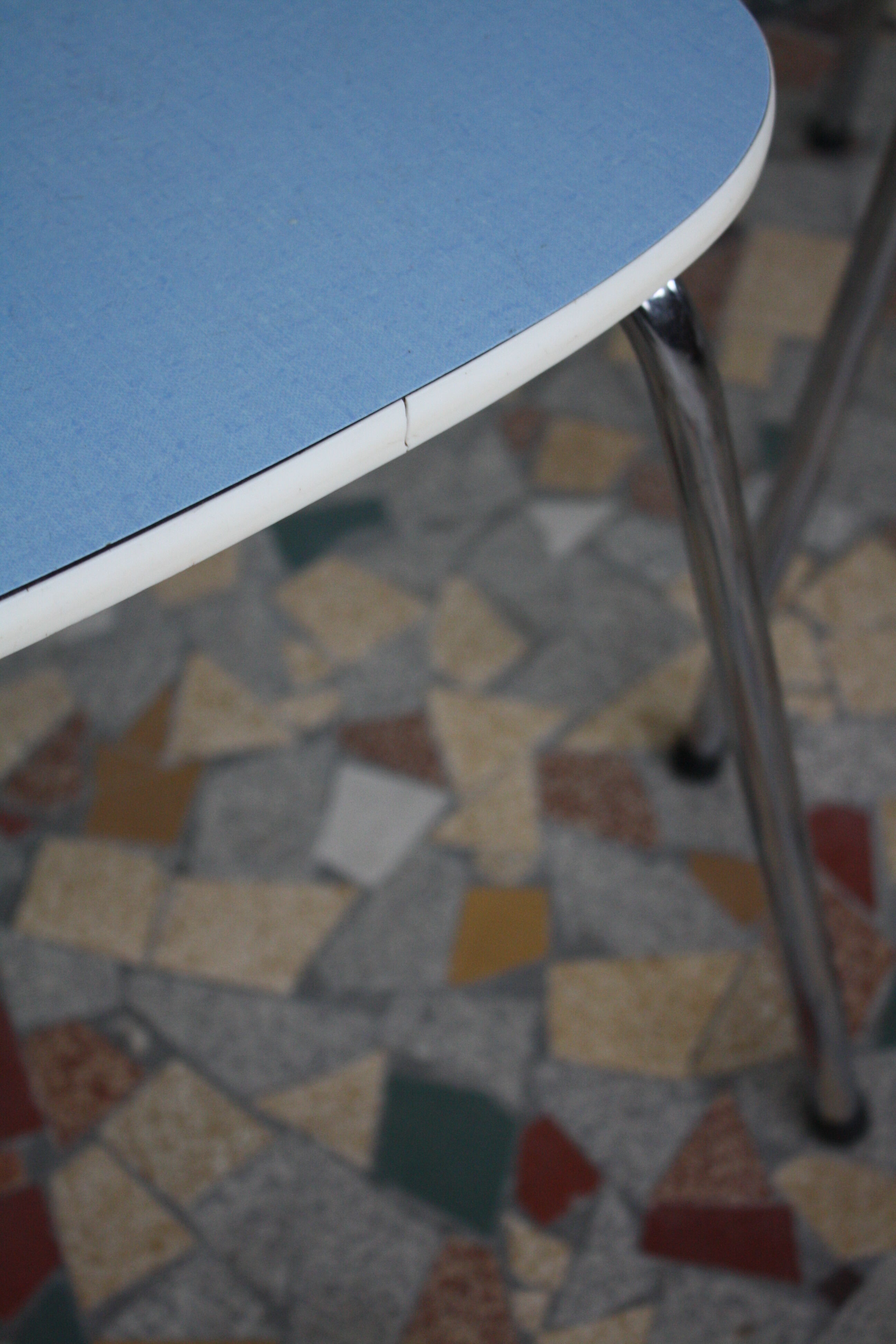 Pair of blue vintage formica kitchen chairs