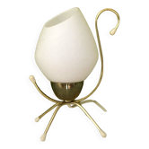 Table lamp brass wire and tulip globe opaline glass