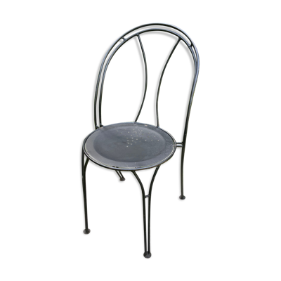 Chaise noire en fer forgé vintage 1980