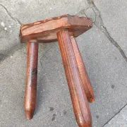 Pair of tripod stools in brutalist style made of pine, Catalonia 1960.