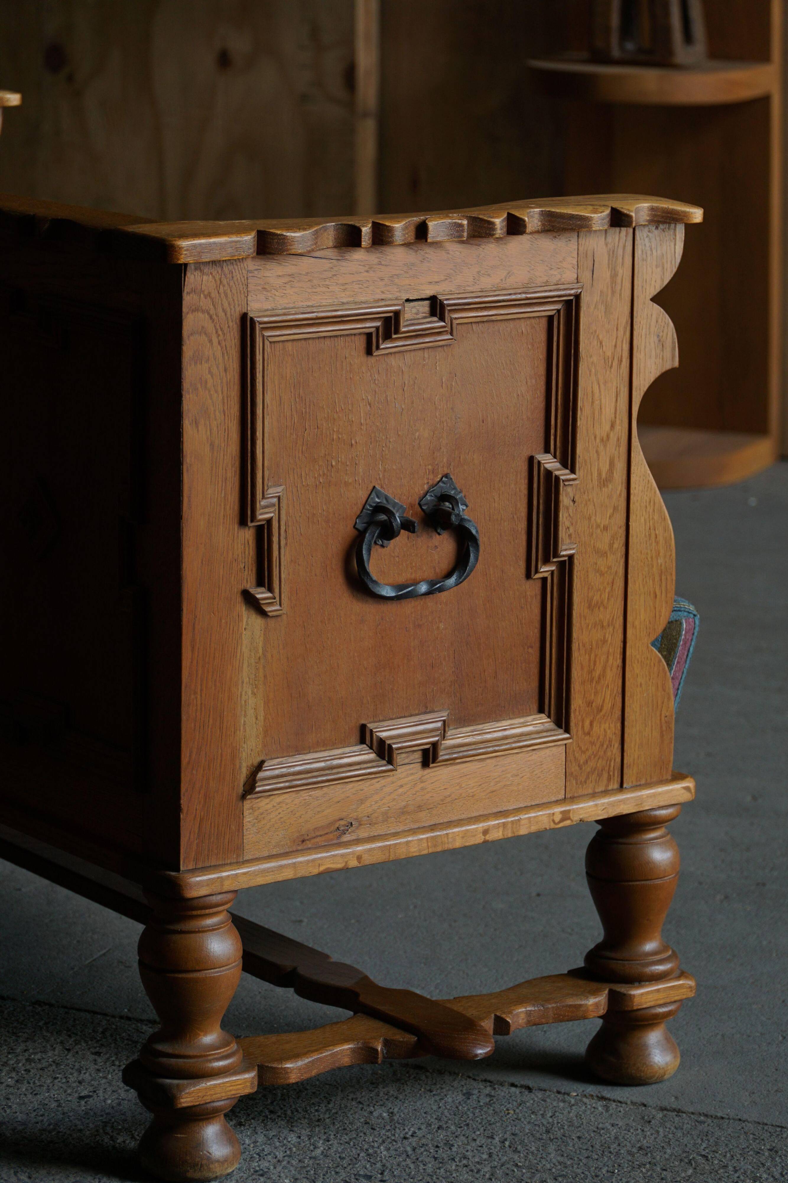 Oak canapé adorned with original upholstery, Nordic classicism, Sweden, 1930s.