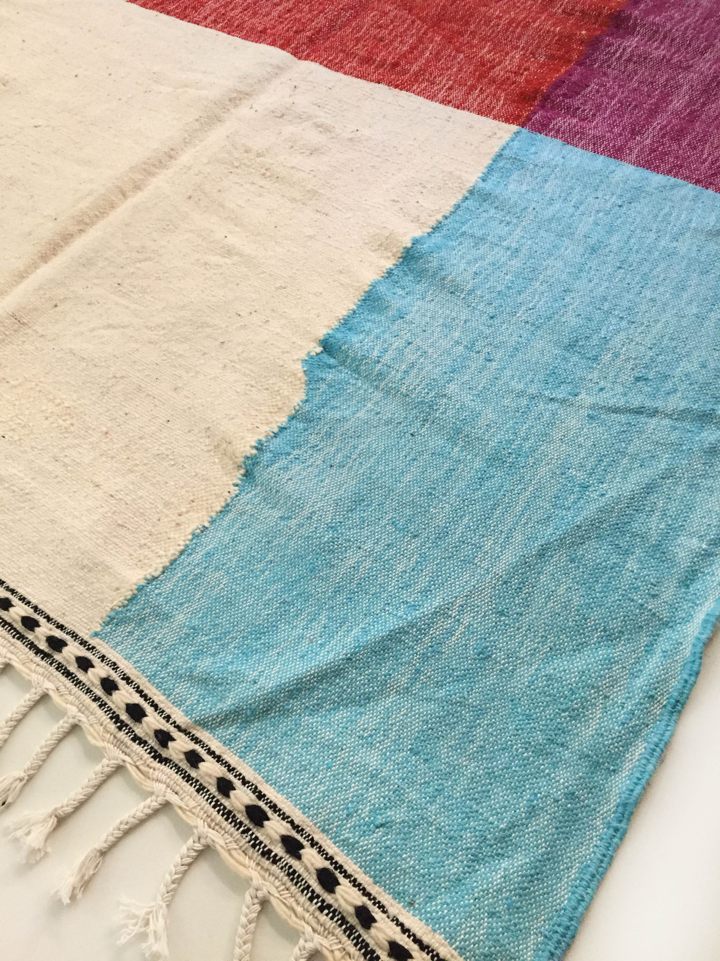 Moroccan Berber Kilim carpet ecru with colorful flats 264x204cm