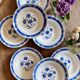 Set of 8 antique soup plates, blue flower decorations