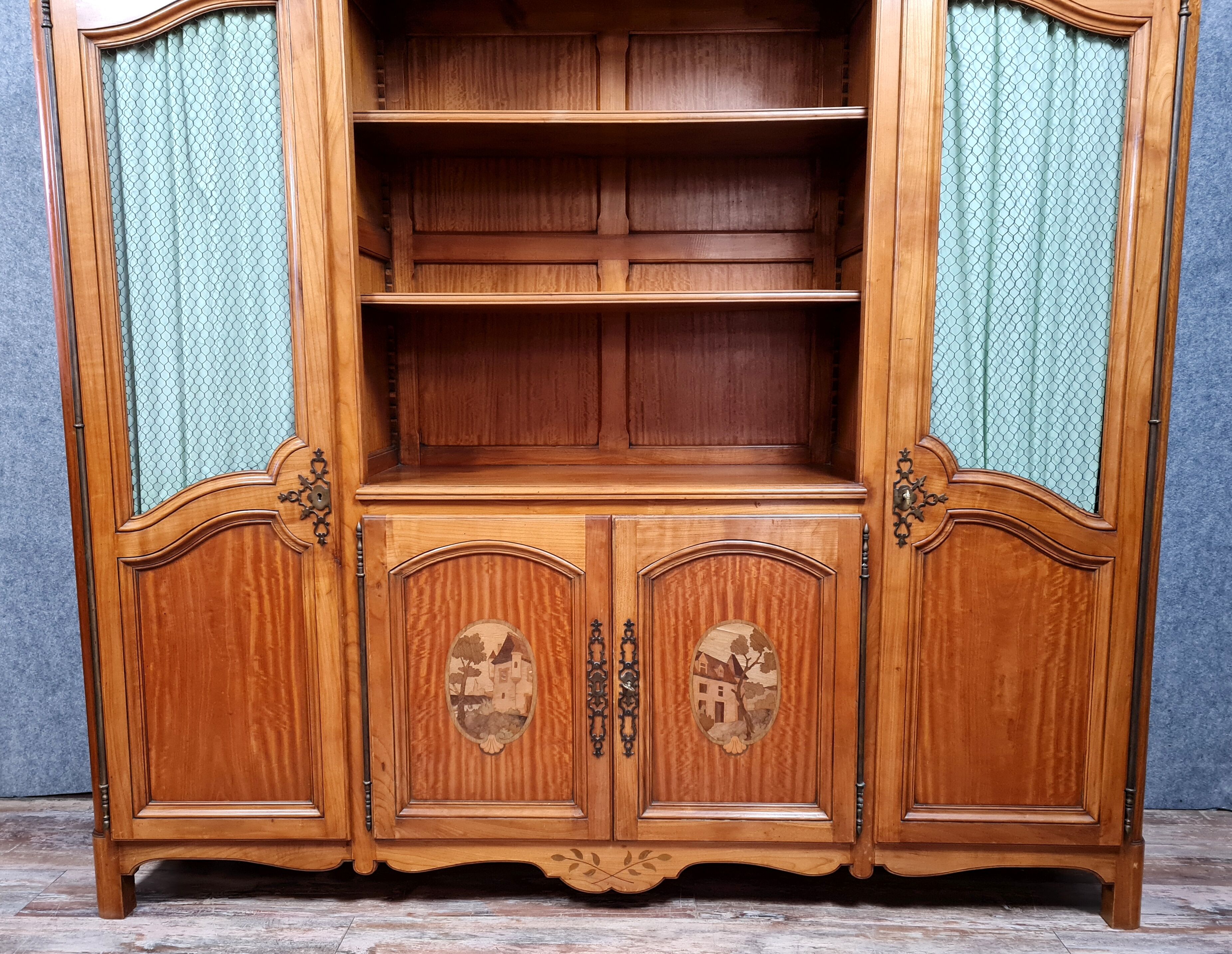 Louis XV style bookcase in marquetry and fine wood circa 1850