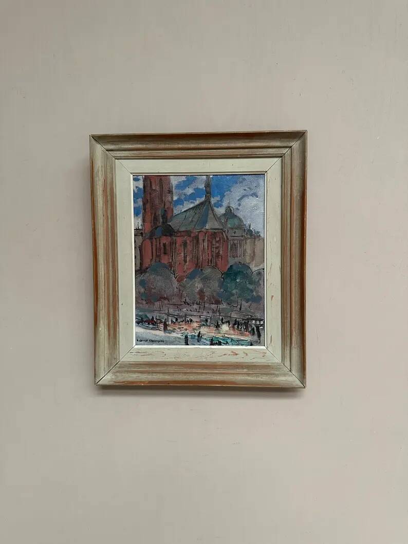 Original Swedish Oil on Panel – “Castle Behind Trees” by K. Gustaf Strandgers – Signed – Vintage & Framed