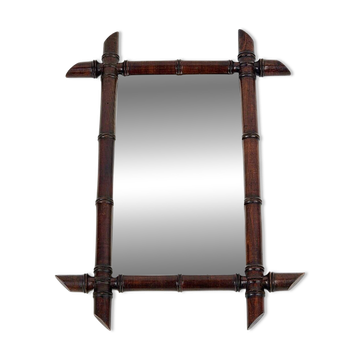 Art Nouveau Wooden Faux Bamboo Mirror, France, 1920