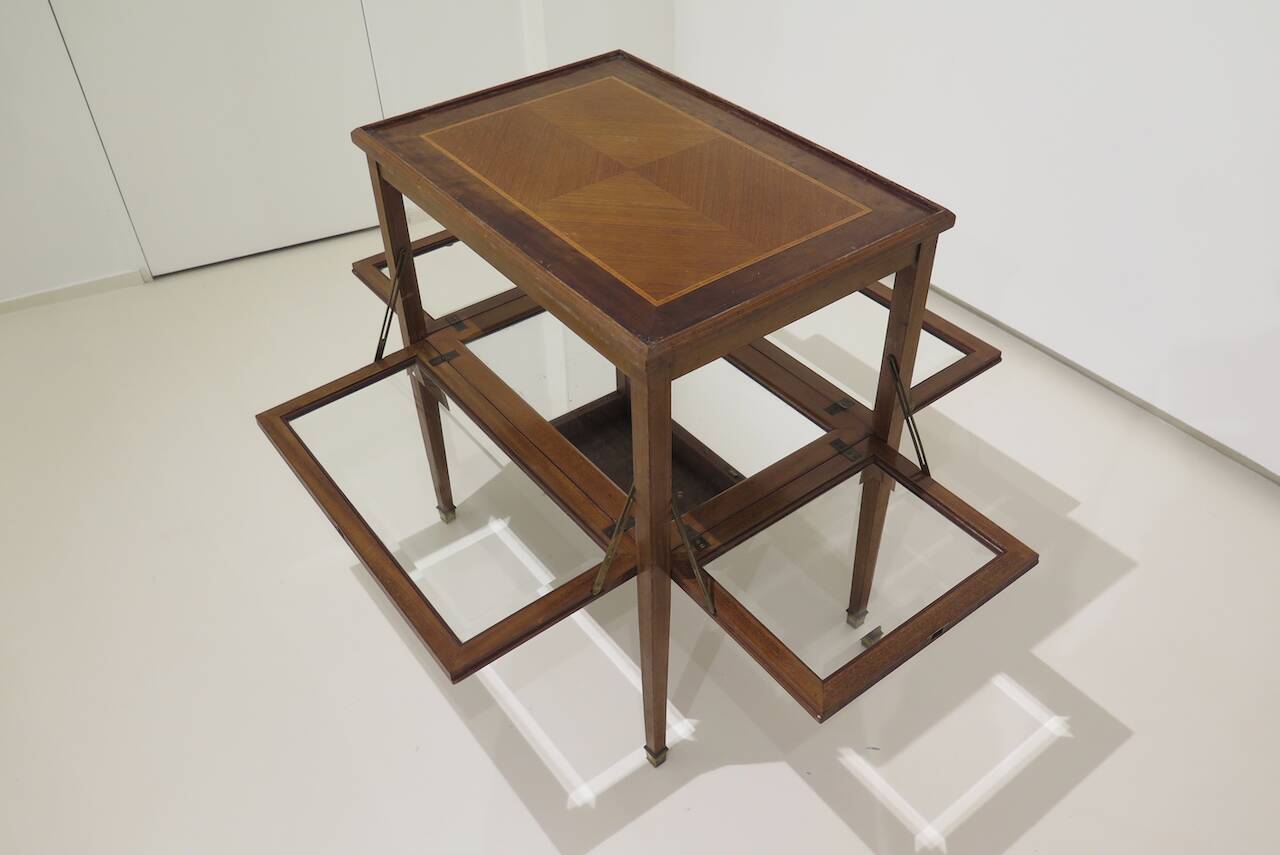 Marquetry table with display case