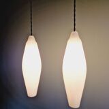 Set of 3 Scandinavian white opaline pendant lights, 1960s