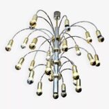 Post-modern chandelier with 24 lights in chrome and gold metal, Germany, 1970.