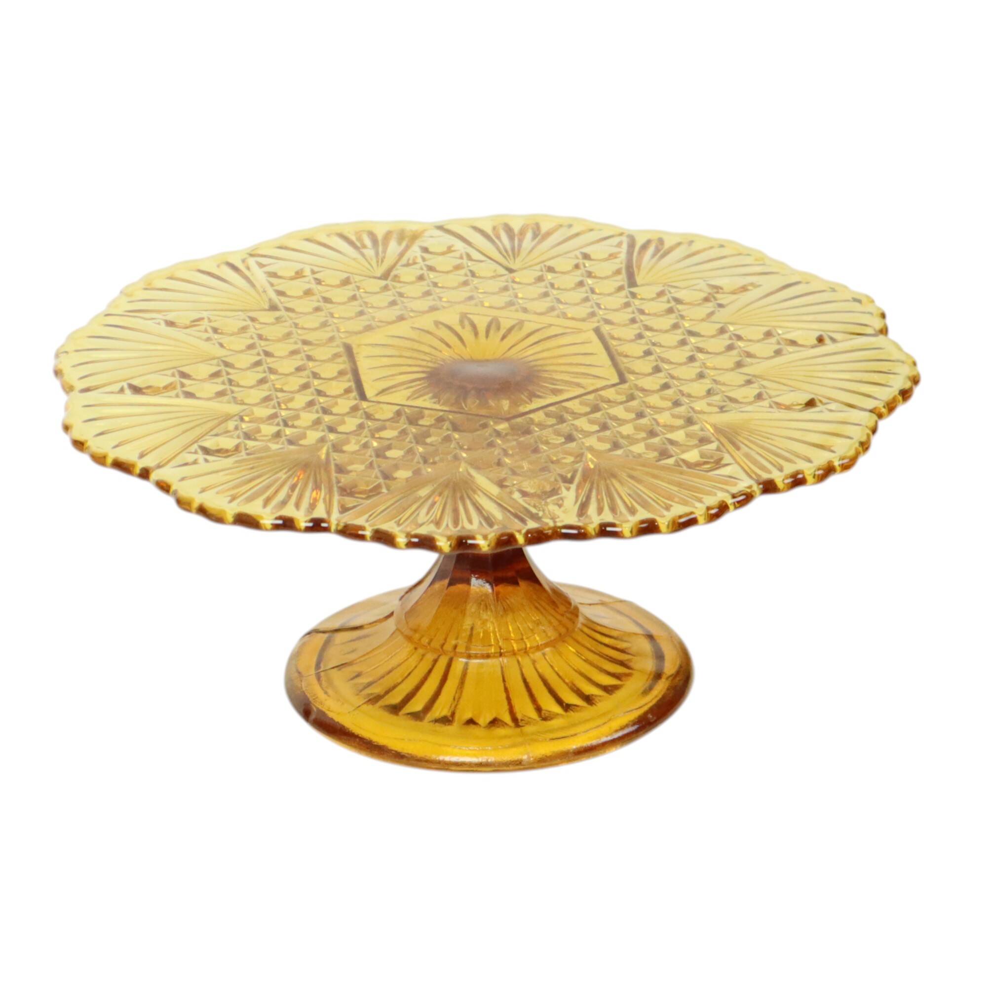 Art Deco Amber Cake Stand Depression Glass 31cm