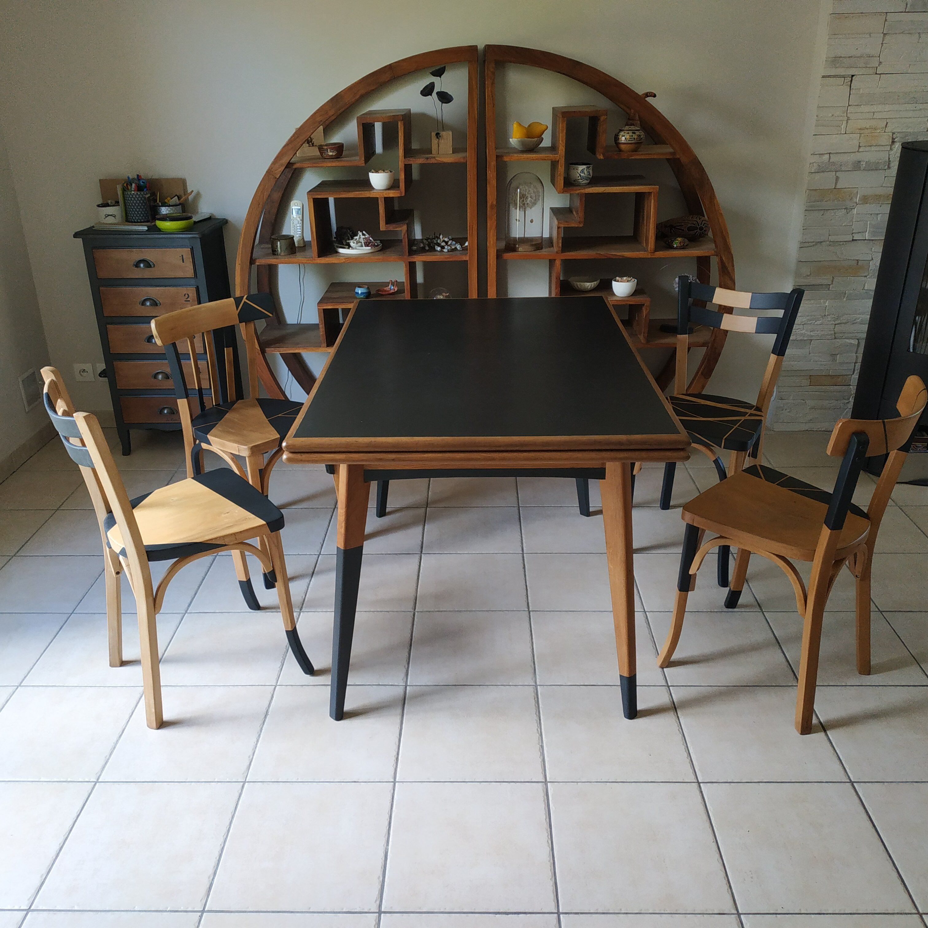 Set of mismatched bistro chairs