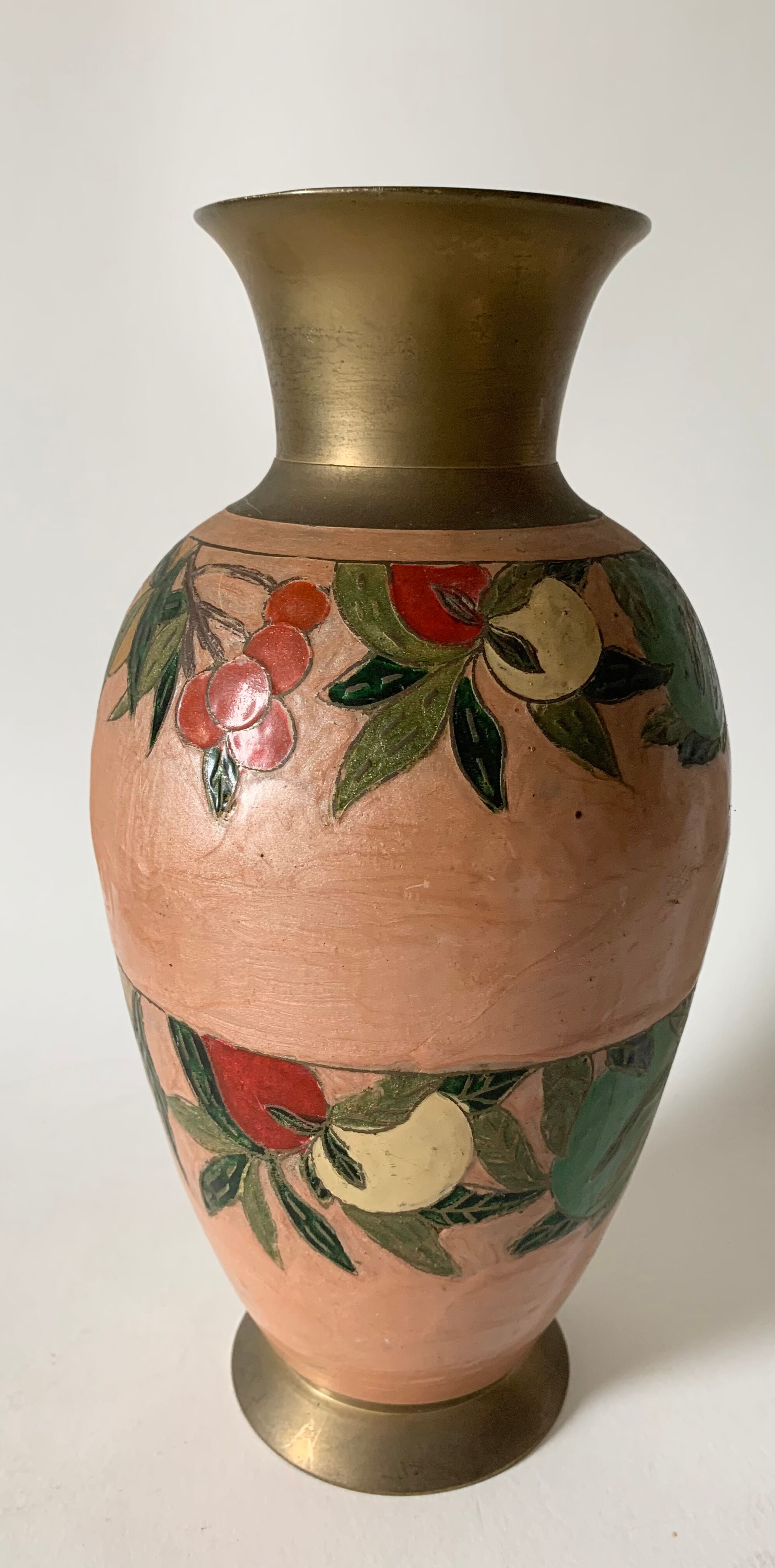 Large enamelled brass vase