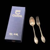 Fork and soup spoon in silver metal in their box from the brand "CERAVER OSTEAL"