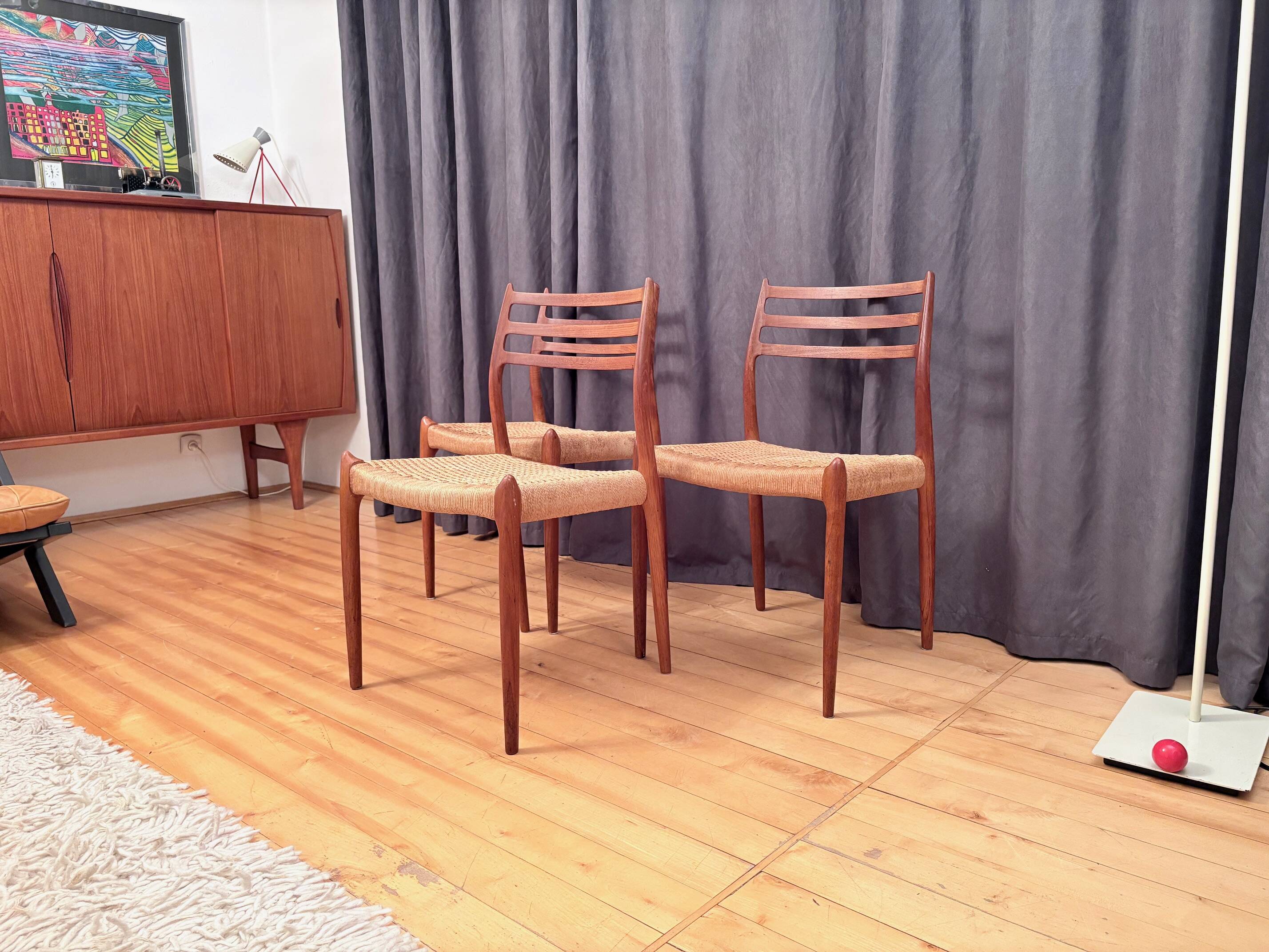 Set of three chairs, model 78, designed by Neils O. Möller, JL Møllers Møbe.