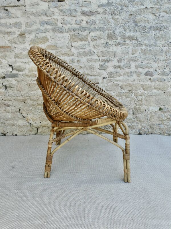 Fauteuil corbeille en rotin des années 60