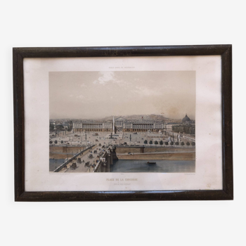 Color lithograph 1863 place de la concorde paris by philippe benoist edition charpentier, frame