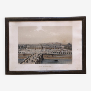 Lithographie couleur 1863  place de la concorde paris de philippe benoist édition charpentier, cadre