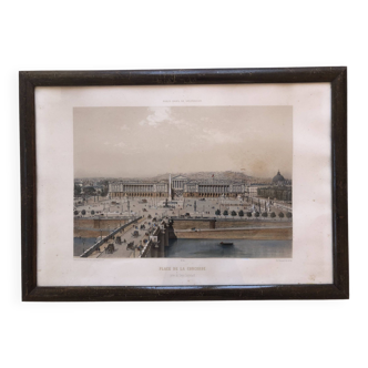 Color lithograph 1863 place de la concorde paris by philippe benoist edition charpentier, frame