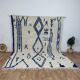 Large Moroccan Berber rug in cream and blue, 344 x 240 cm.