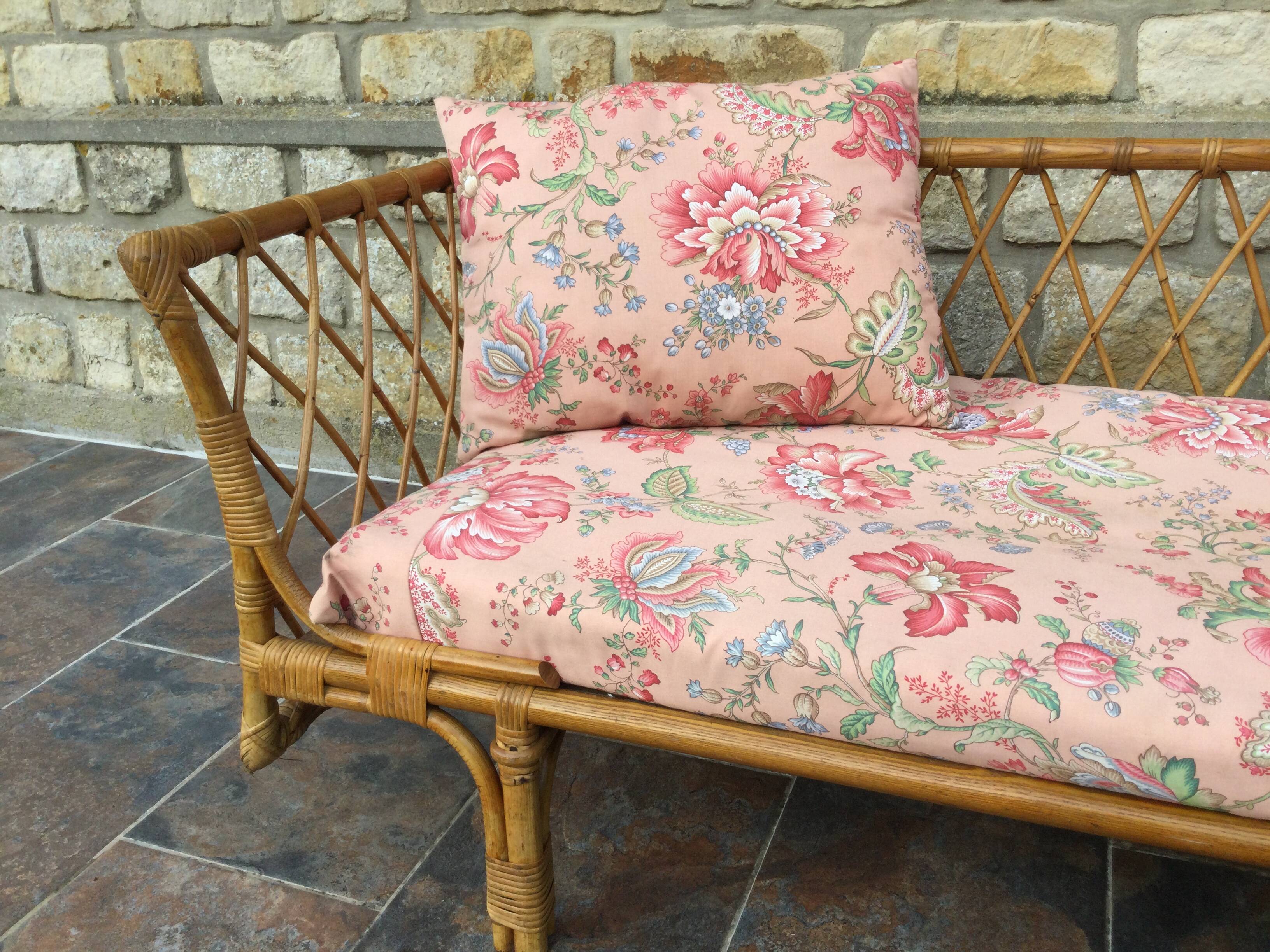 1950s rattan chaise longue sofa