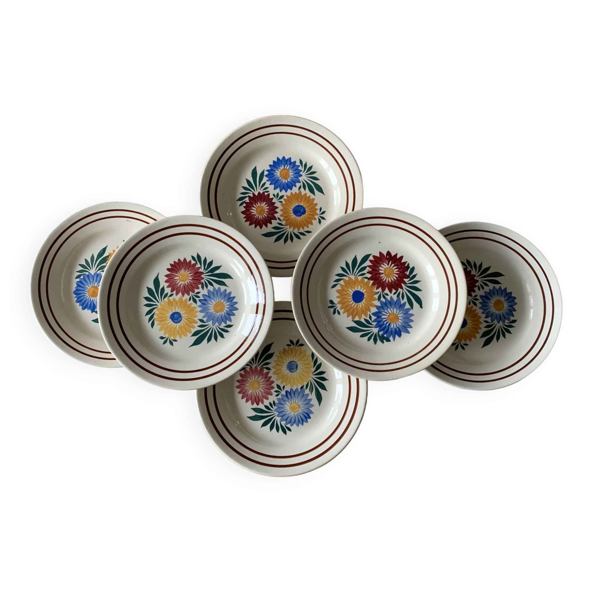 6 old earthenware dinner plates from Choisy-le-Roi