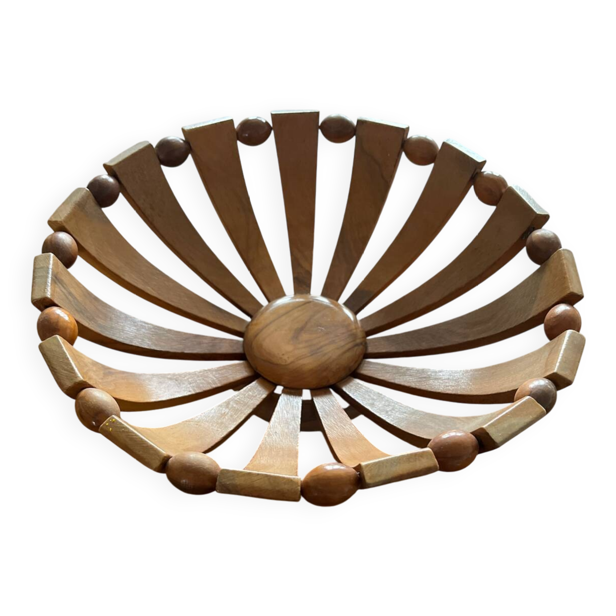 Art deco fruit bowl in olive wood