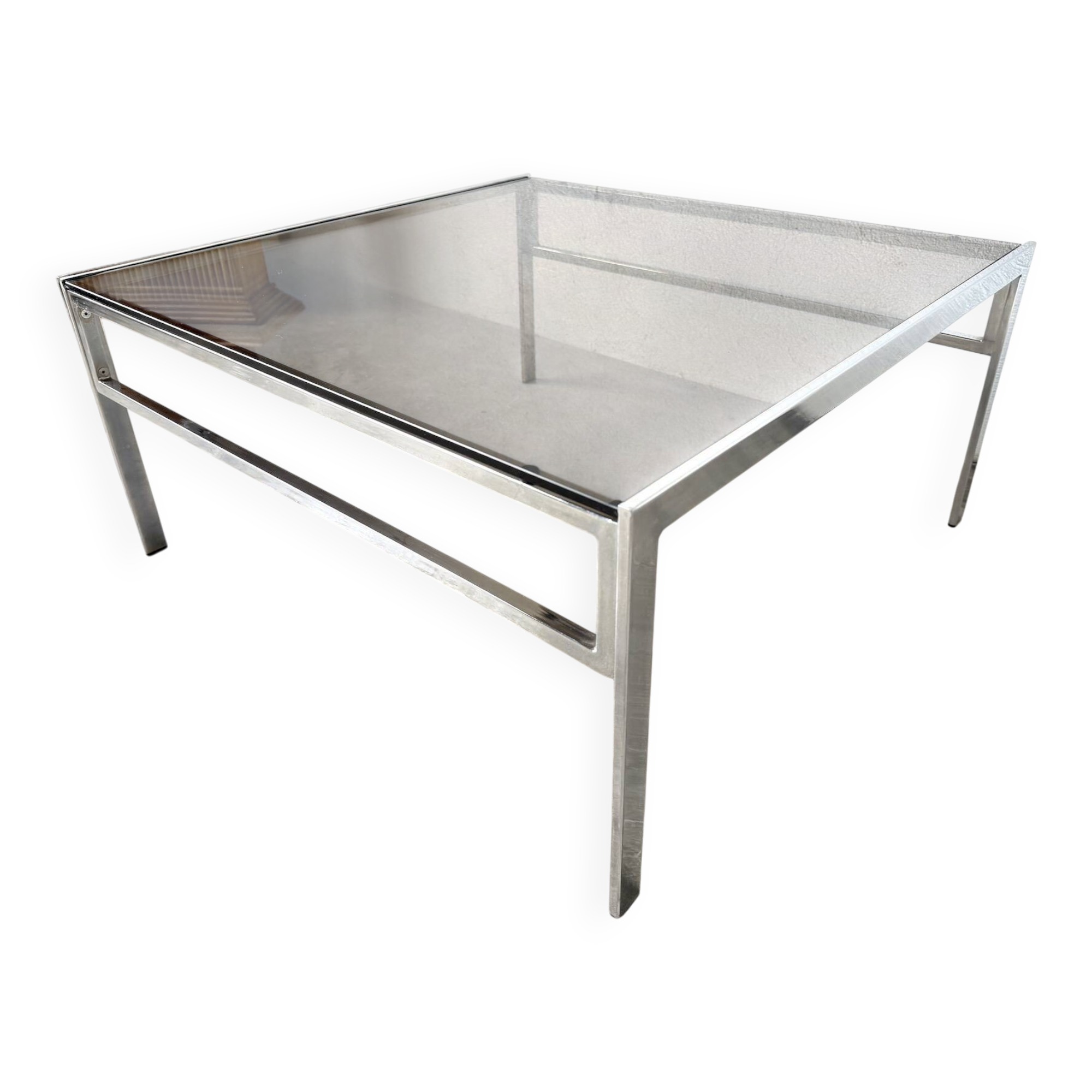 Modernist chrome and smoked glass coffee table, circa 1970