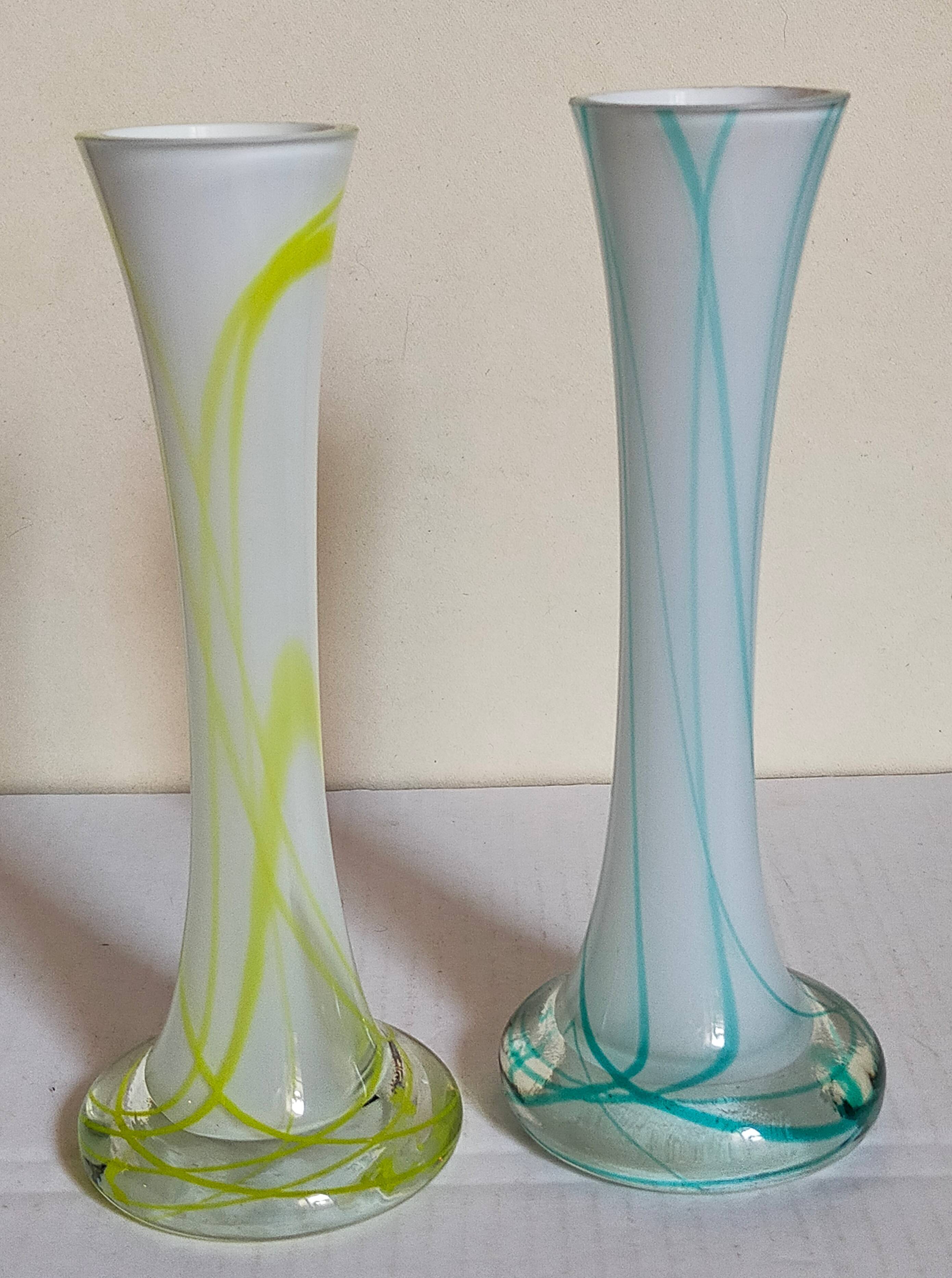 Duo of makora blown glass soliflores (krosno, poland) 1970s