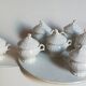 Set of seven covered pots and tray old white slurry nineteenth