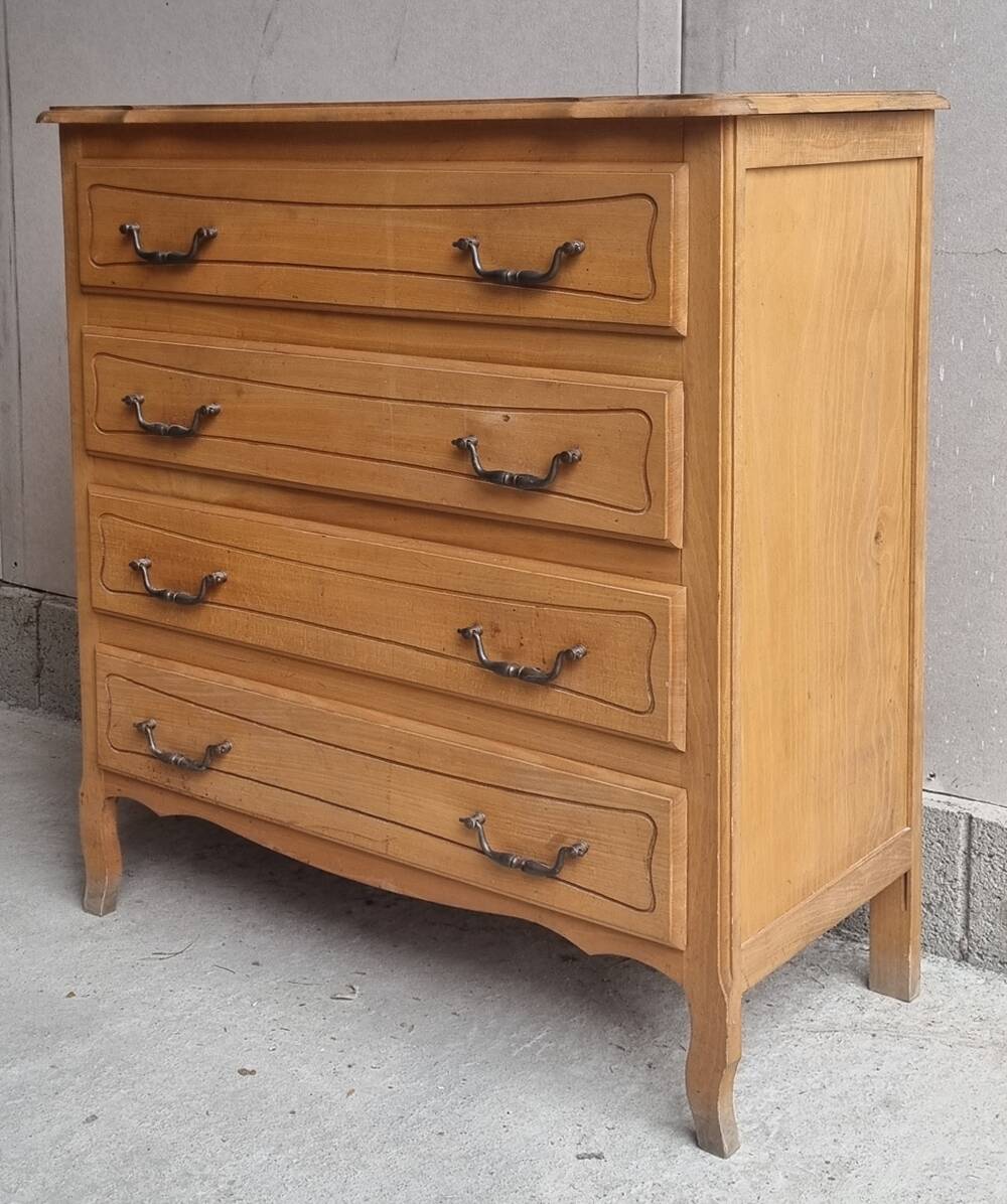 Louis XV style chest of drawers, in blond wood, vintage 60s