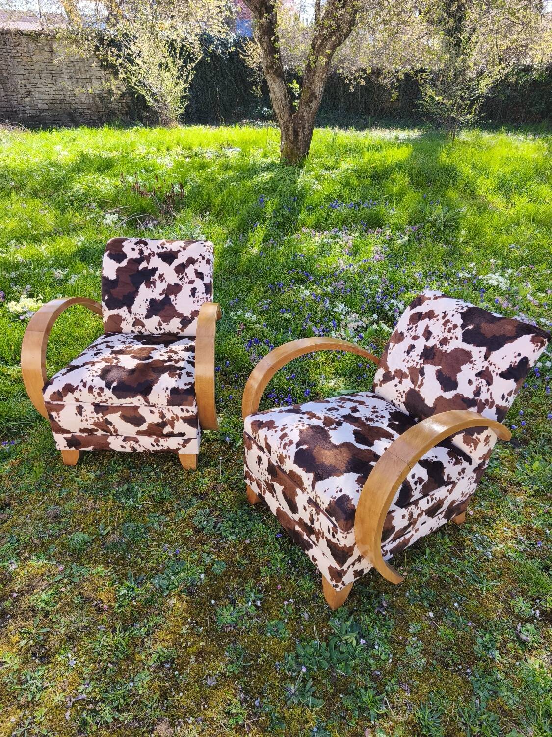 Pair of Art Deco cowhide armchairs