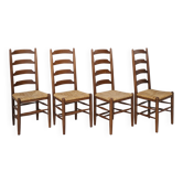 Chaises haut dossier architecturales, assise paille, le lot de 4