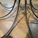 Pair of matte metal chandeliers