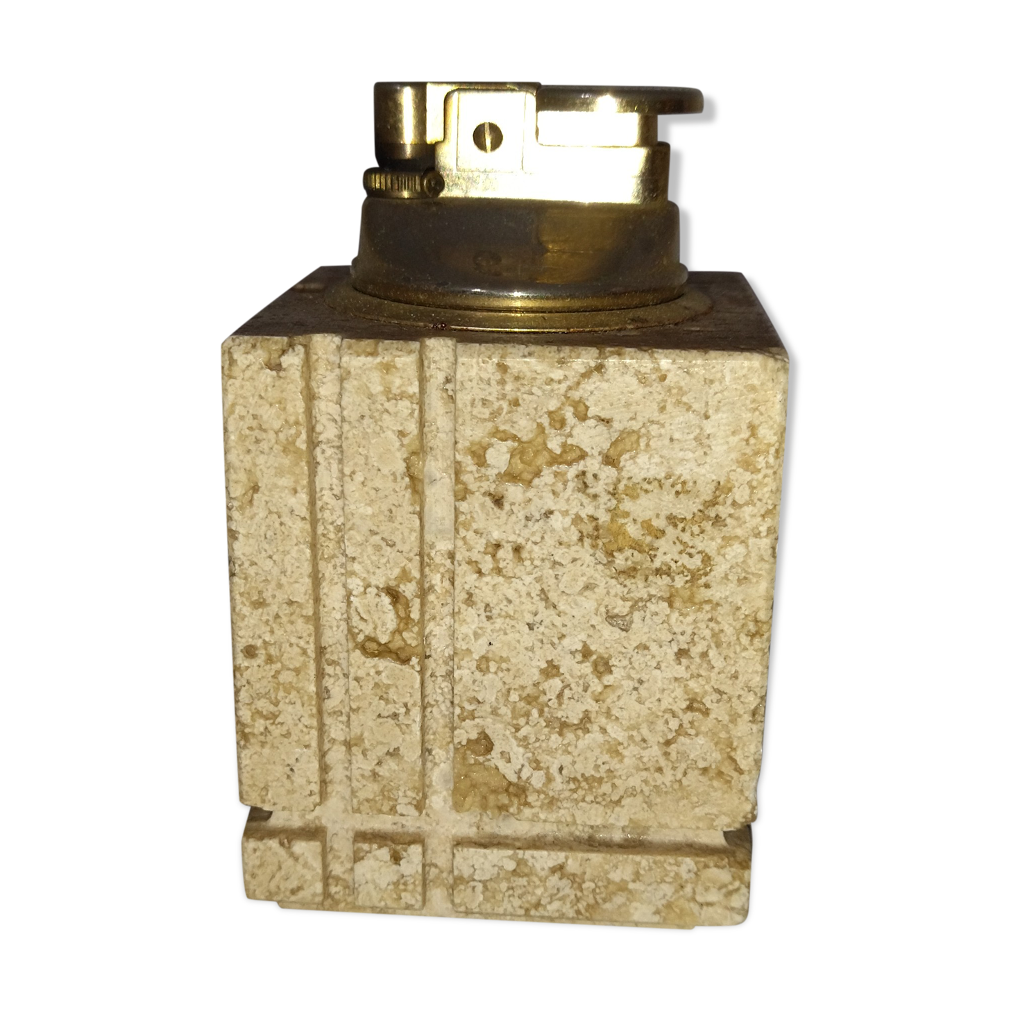travertine and brass lighter 1960 1970 italy