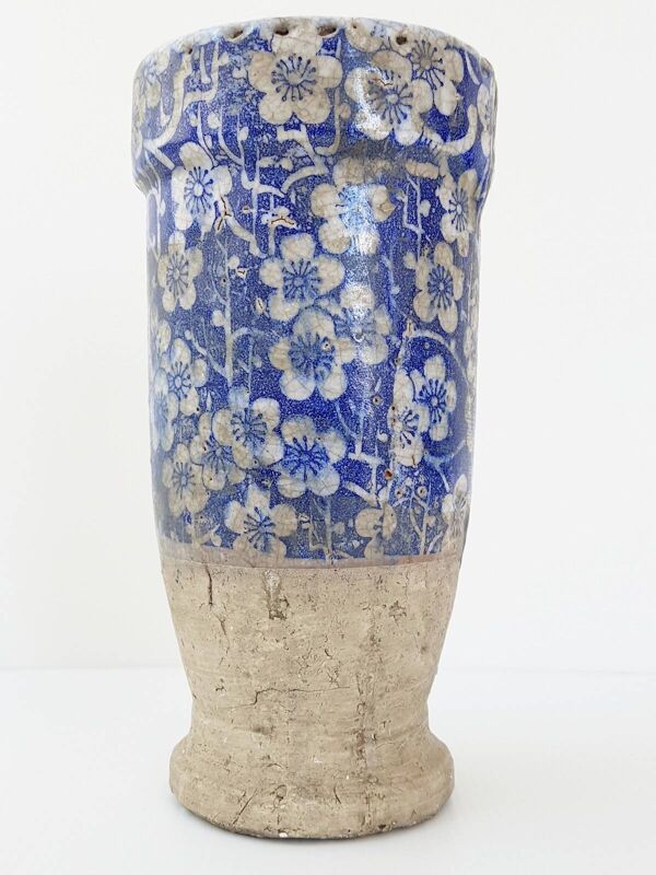 Magnifique vase tres ancien ceramique terre cuite fleurs bleues & blanches