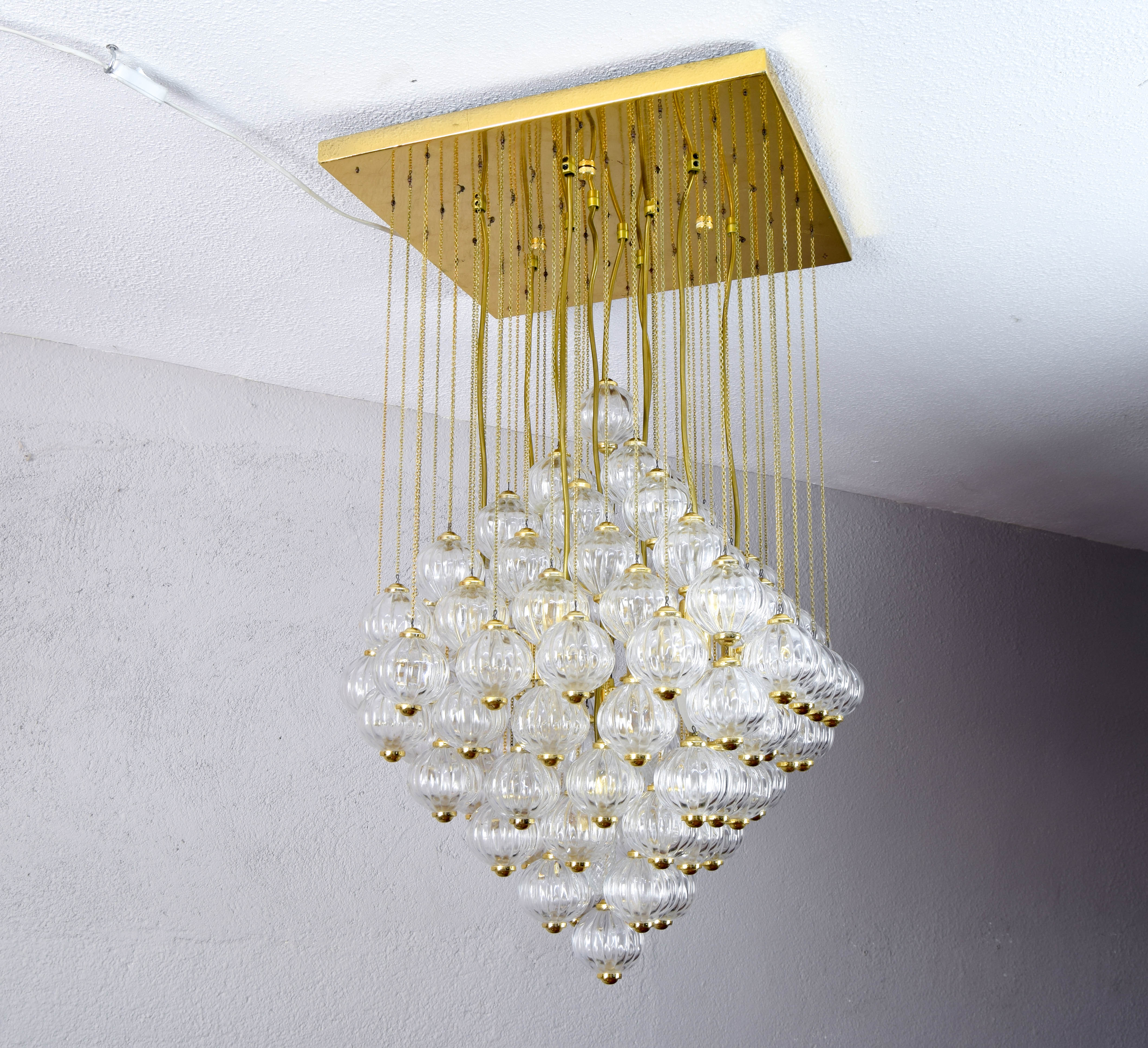 Venini mid century italian flushmount murano glass bubbles and brass chandelier