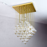 Venini mid century italian flushmount murano glass bubbles and brass chandelier