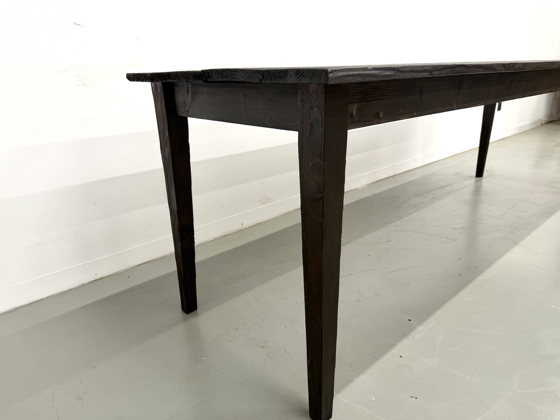 Large 1950s Farm Table in Burnt Wood (Shou Sugi Ban) – L245 cm