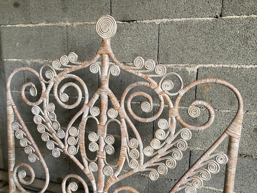 Headboard in rattan peacock white patinated for bed 90cm