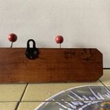 Vintage carved wooden wall coat rack - 4 red balls