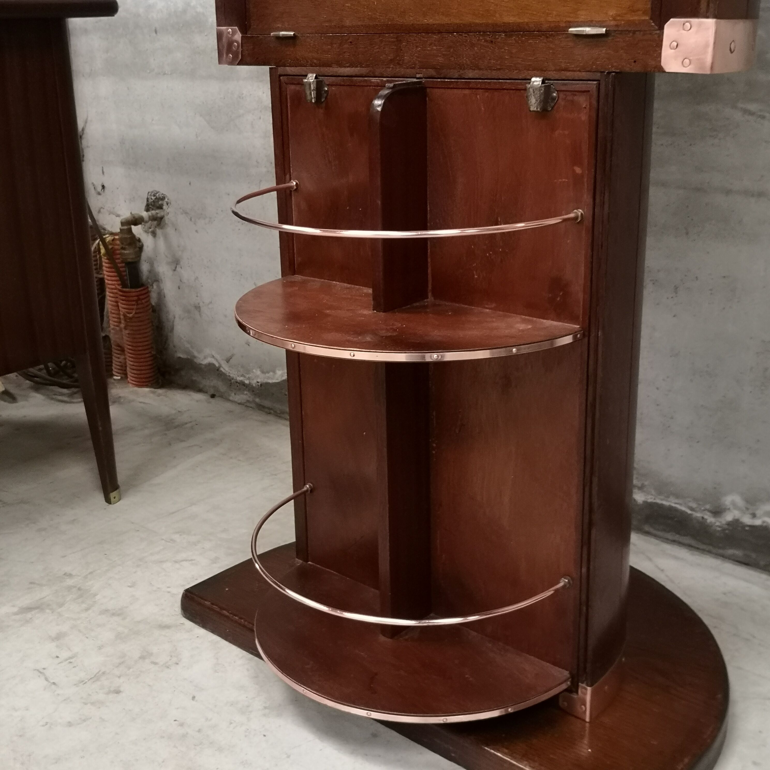 Dutch boat bar solid oak and red copper 1940 1950 art deco