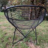 Pair of round chairs in black tubular steel 1960